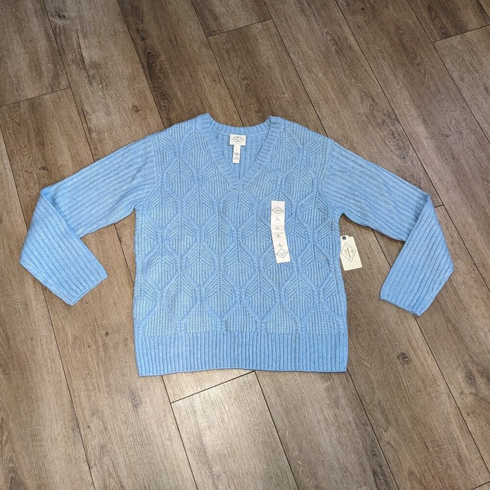 St. John's Bay Womens Sweater  Ribbed V-Neck Long Sleeve Pullover Blue size L